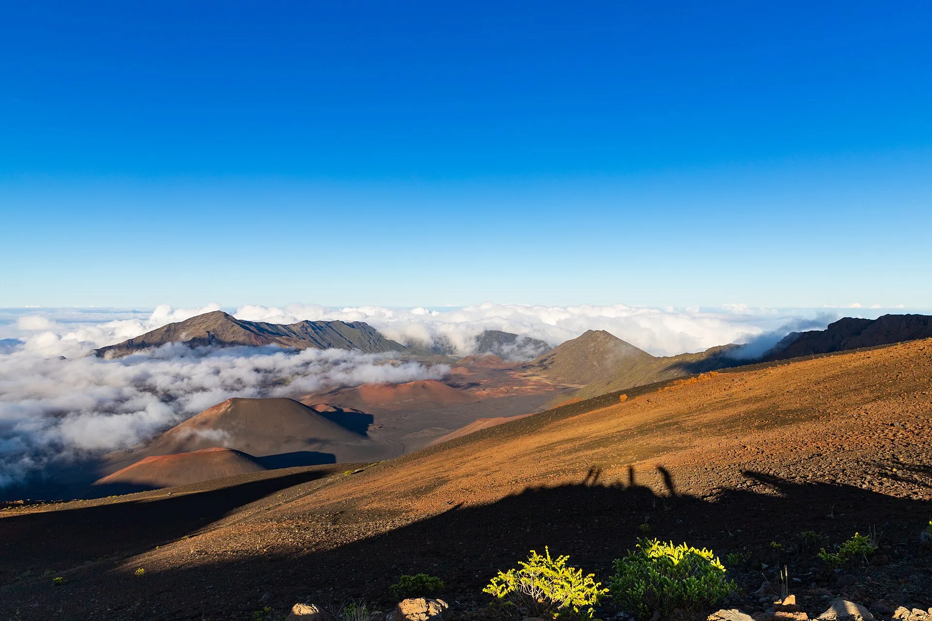 Volcanic crater landscape viewed from the summit area of Haleakalā, Maui.